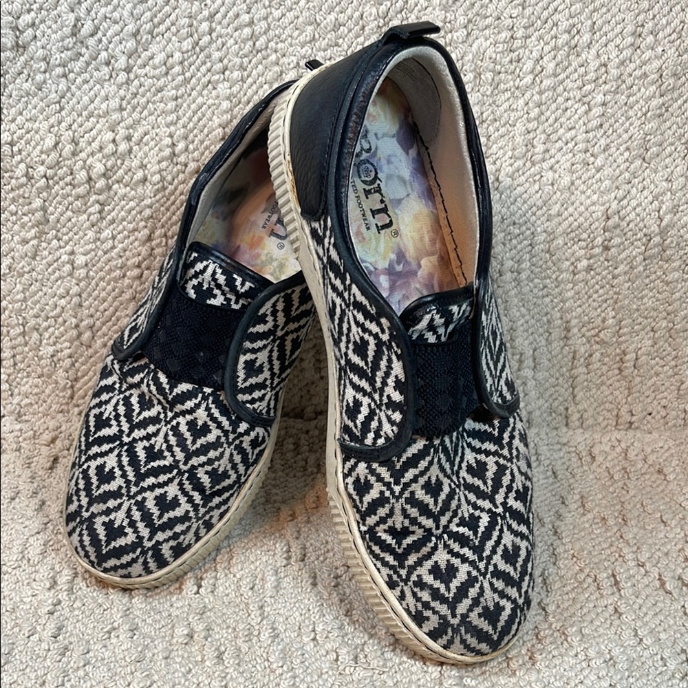 Born Black and White Geometric Loafers